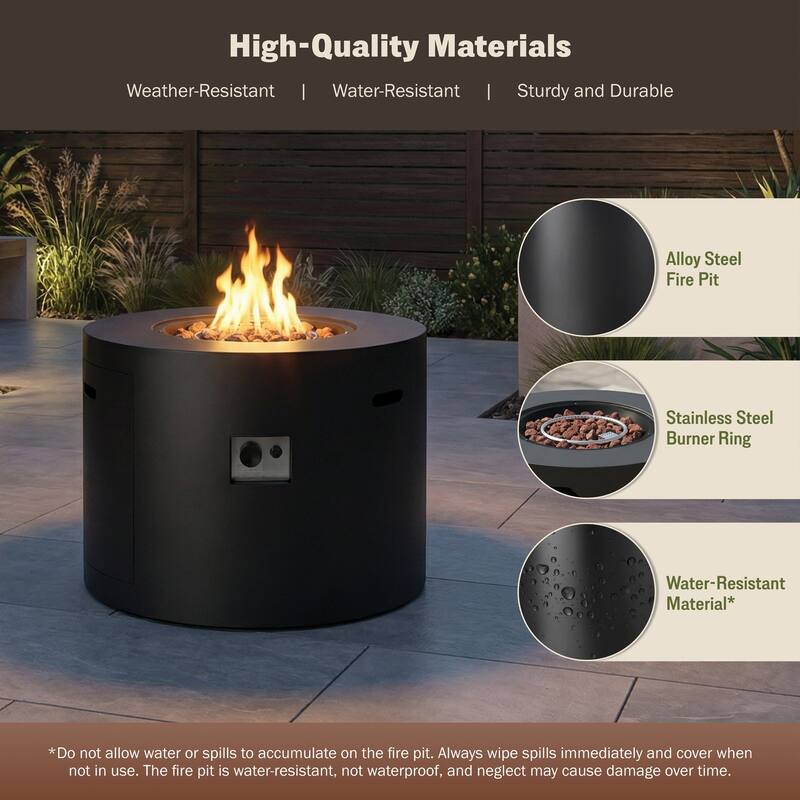 Kinger Home Loren 32-Inch Outdoor Patio Propane Gas Alloy Steel Fire Pit - 32” L x 32” W x 24” H