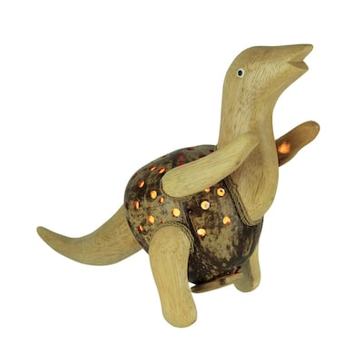 Dinosaurus Rex Recycled Coconut Shell And Wood Handcrafted Decorative Dinosaur Sculpture Accent Lamp For Children's Bedrooms -
