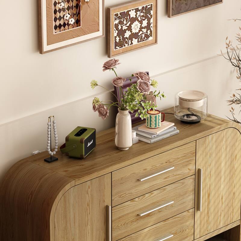 Rounded - corner Storage Cabinet: Light Wood Finish with a Soft - edged Design for Ample Storage