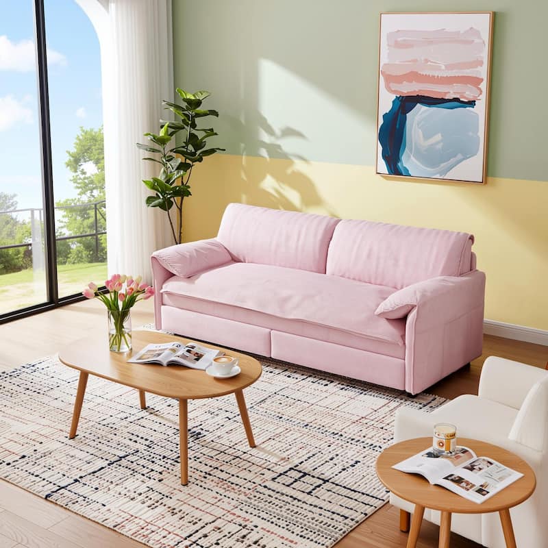 Homy Casa 66" Queen Pull-Out Sofa Bed with Storage, Velvet Loveseat