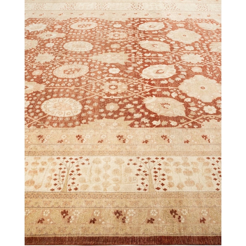 Overton Hand Knotted Wool Vintage Inspired Traditional Mogul Brown Area Rug - 8' 3" x 10' 4"