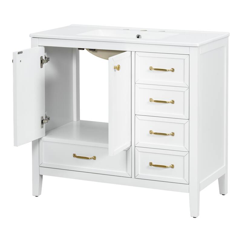 Solid Wood Frame Bathroom Vanity Cabinet with Ceramic Sink Combo, 36"