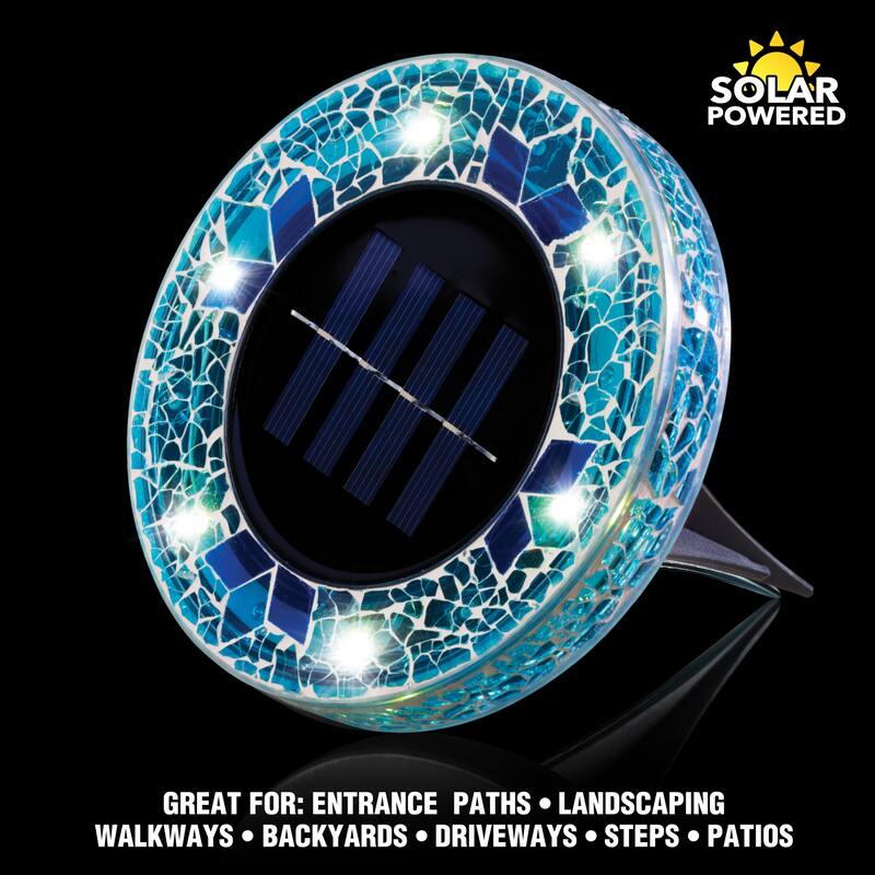 Bell + Howell 6 LED Round Blue Mosaic Solar Powered Disk Lights with Auto On/Off - 4 Pack
