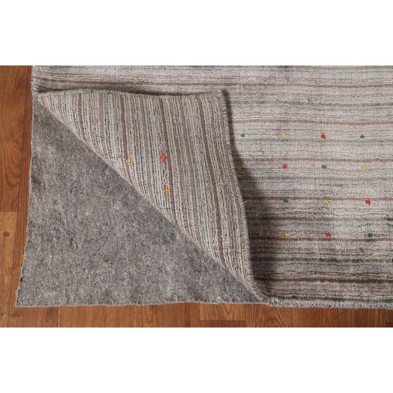 Striped Gabbeh Oriental Square Area Rug Hand-Knotted Wool Carpet - 9'10" x 9'10"