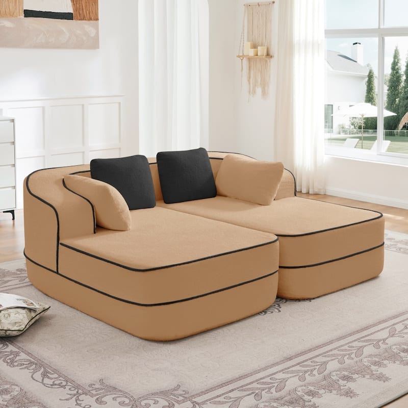 77.2" Symmetrical Fluffy Comfy Modular Sectional Sleeper Sofa with Double Chaises