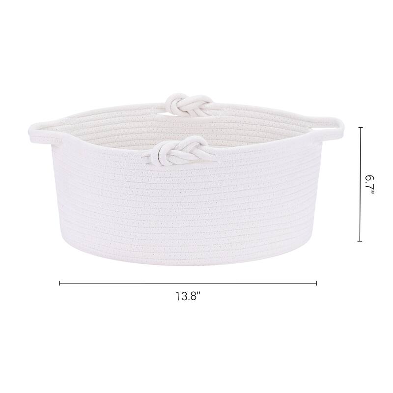 1 Pack Woven Storage Basket Bin with Handle for Blankets, Clothes, Shoes, Organizer Bin for Living Room Home Decor Shelf Closet - White - 13.5*9*6.5in