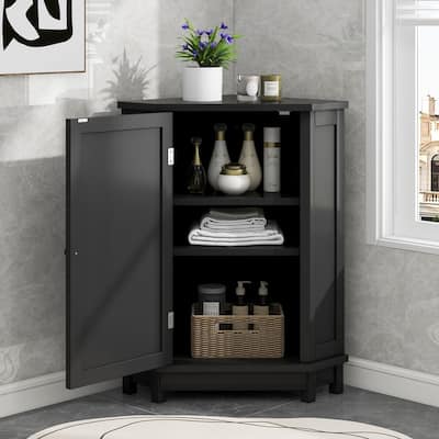 ​Modern Triangle Corner Storage Cabinet with Adjustable Shelf
