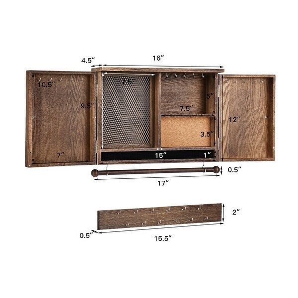 Brown Rustic Wall Mounted Jewelry Organizer with Wooden Barndoor Decor 