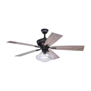 Huntley 52 in. Bronze Ceiling Fan, Reversible Driftwood-Dark Maple Blades, LED Light Kit, Remote, 3 Speeds, Schoolhouse Shade