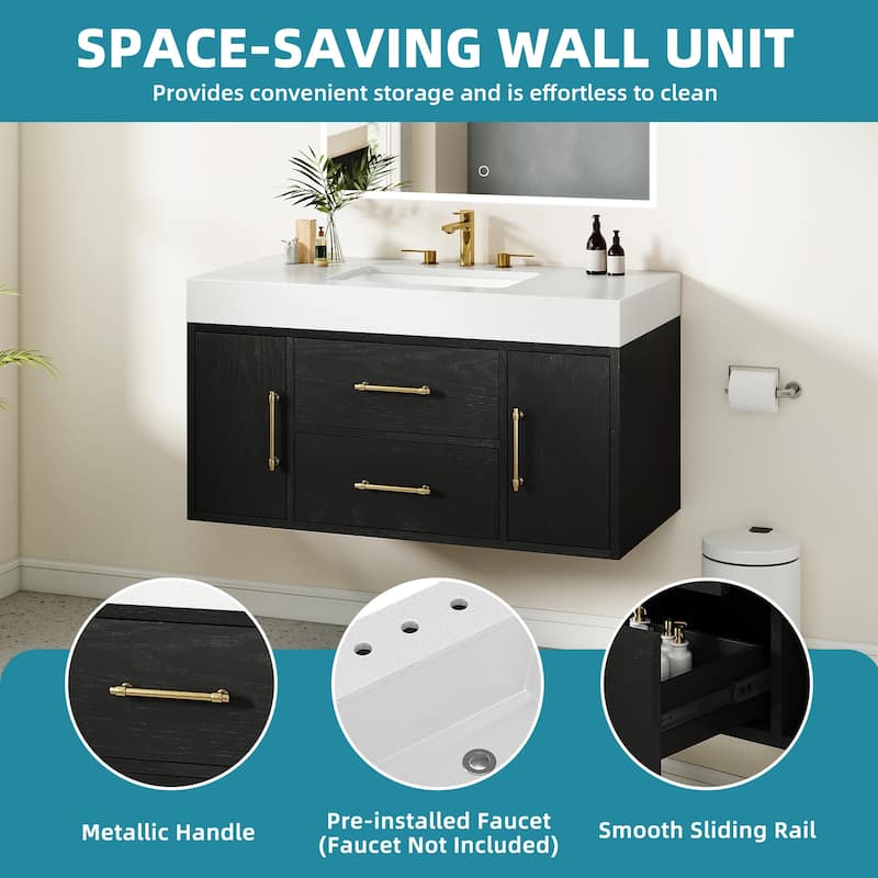 Moasis 40"/48" Wide Floating Wall Mounted Bathroom Vanity with 2 Drawers & 2 Storage Cabinet