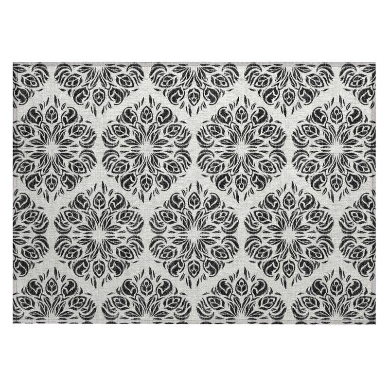 Machine Washable Indoor/ Outdoor Damask Pearl Chantille Rug