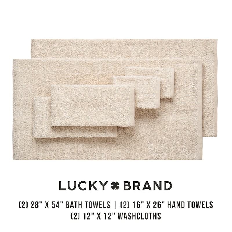 Lucky Brand Cotton Boucle Premium 6 Piece Bath Towel Set 2 Bath towels 2 Hand towels 2 Washcloths - 28"x54"/16"x26"/12"x12"