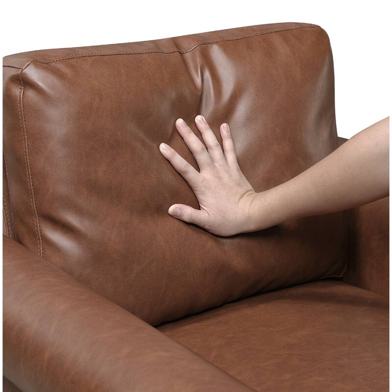 Lo Loveseat w Rolled Arms, Mid Century Dark Brown Faux Leather 57 Inch