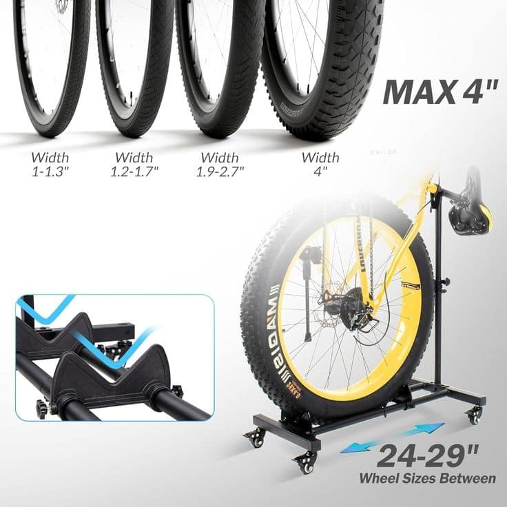 Sttoraboks Vertical Rolling Bike Stand, Adjustable, Space-Saving Indoor Storage, Up to 4" Wheel Width, Garage, Apartment