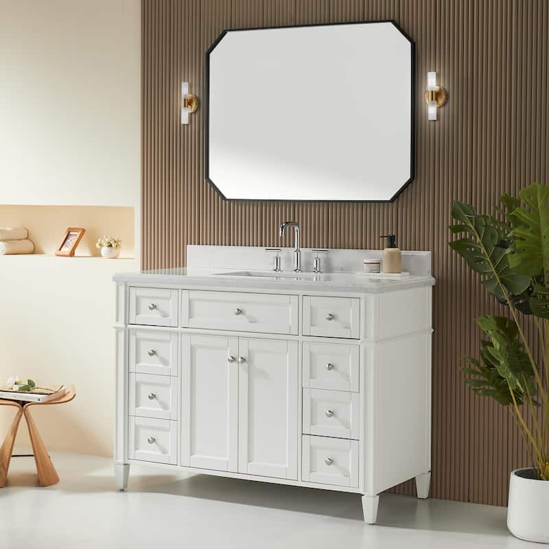 36''/48''/60'' Freestanding Bathroom Vanity with Single/Double Sink & Drawers, White