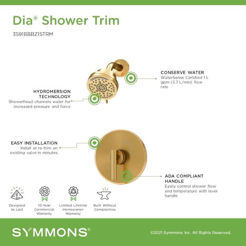 Symmons 3591B15TRM Dia HydroMersion Shower Only Trim Package with 1.5