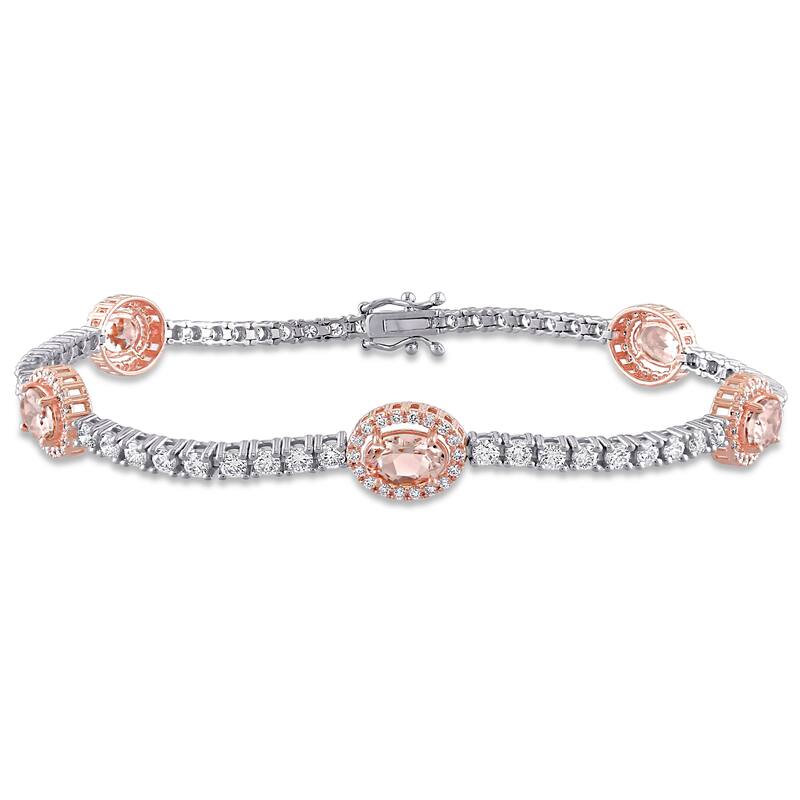Miadora 2 1/2ct TGW Oval Shape Morganite 2ct TDW Diamond Tennis Bracelet 14k White & Rose Gold