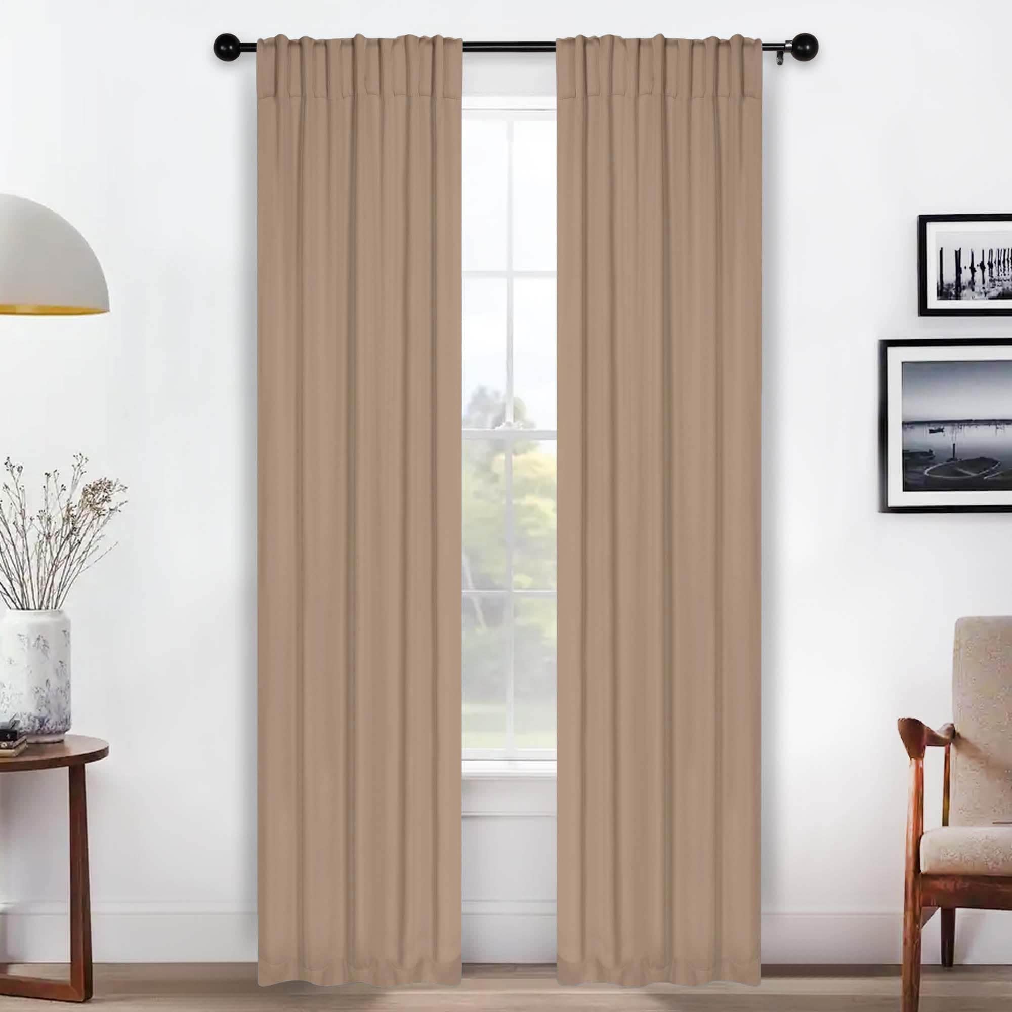Superior Solid 2-Piece Room Darkening Curtain Set, Rod Pocket Backtab Header Window Drapes