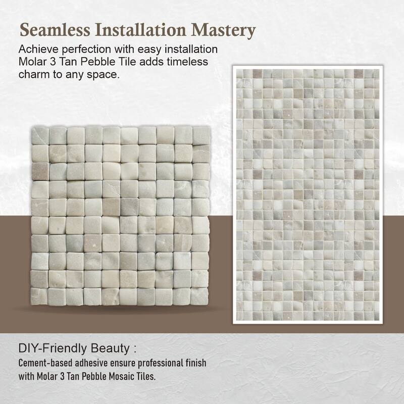 Molar 3 Tan Pebble Mosaic Tiles for Backsplash Kitchen and Bathroom Wall (12" X 12") 5 tiles per case - Case (5 Tiles)