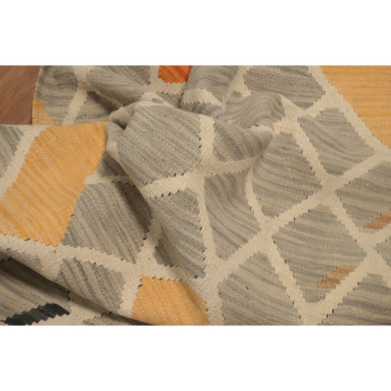 Hand Woven Oriental 100% Wool Carpet Southwestern Modern Greys & Charcoal Kilim Runner Rug - 9' 5'' X 2' 8''