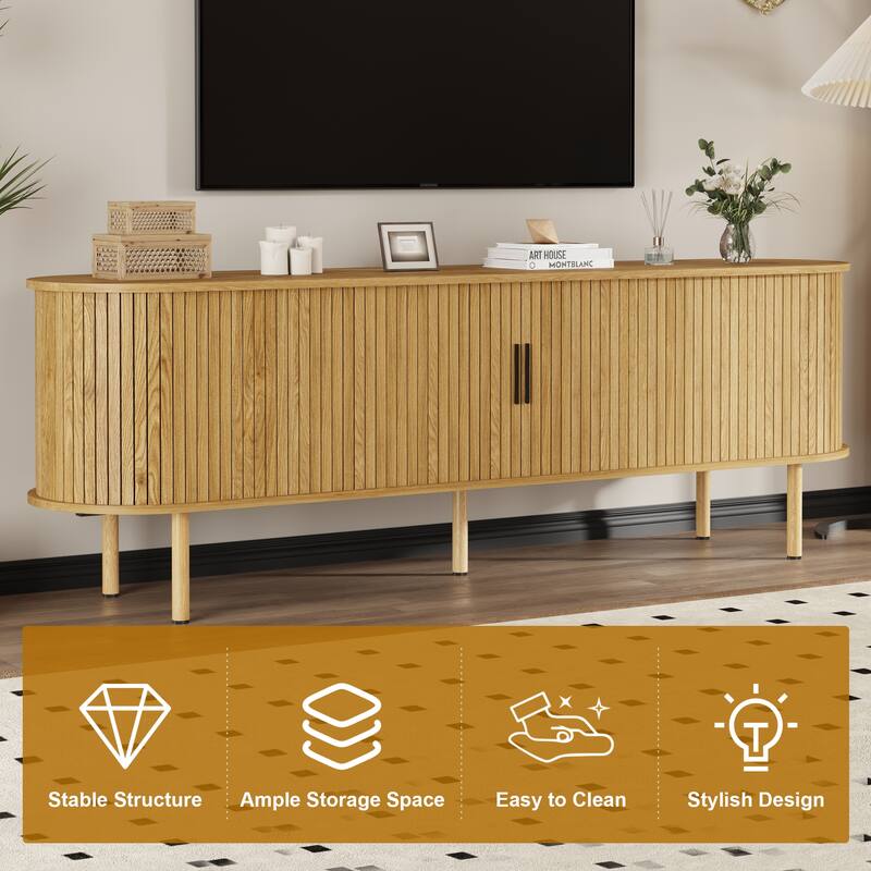 70.1" Modern TV Stand with Sliding Doors and Storage Compartments, Entertainment Console Cabinet