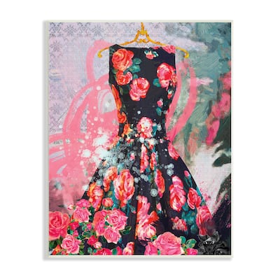 Stupell Industries Glam Rose Dress Fashion Bold Collaged Background Wood Wall Art - Multi-Color