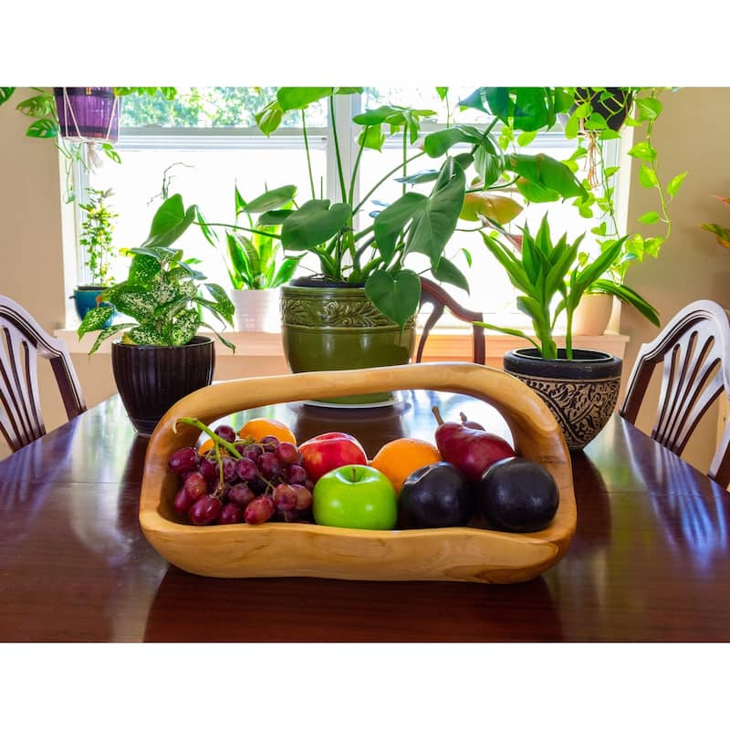 16" Wooden Handmade Fruit Decorative Bowl Centerpiece Hand Carved Decoration Handcrafted Gift Wood Rectangle Serving Bowl