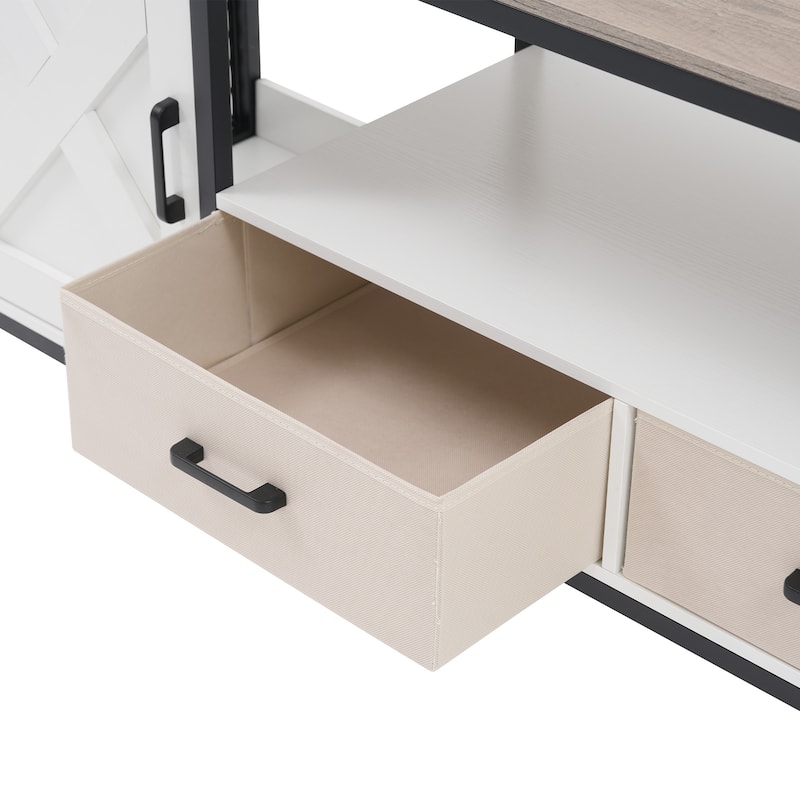 Farmhouse TV Stand for up to 65" TV with Storage Cabinets and Drawers