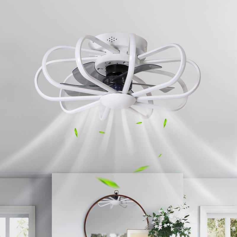 Starsky 23'' Drum Flush Mount LED Ceiling Fan with Light,6-Speed Low Profile Smart APP Control Ceiling Fan with Remote