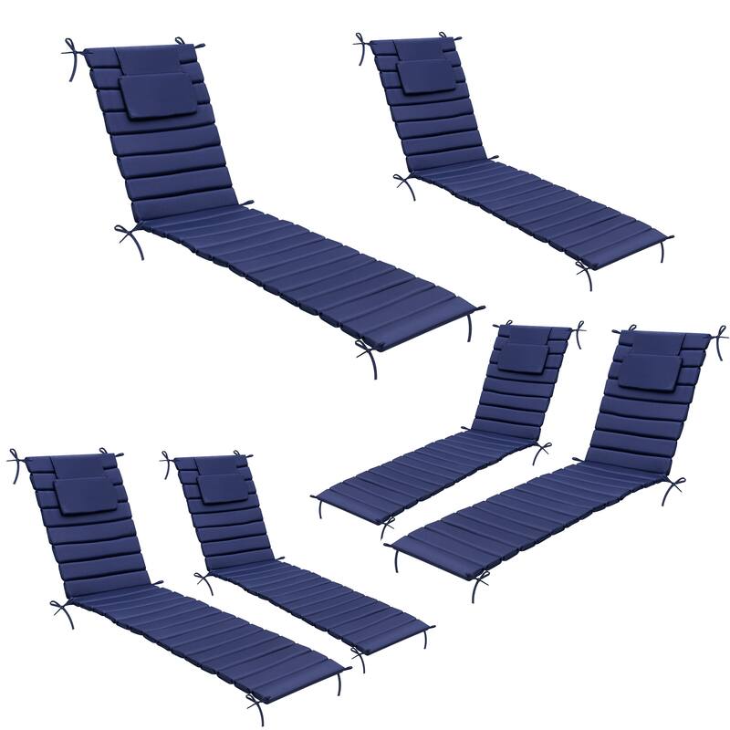Outdoor Chaise Lounge Cushions Patio Sun Lounger Pad with Straps and Headrest - 79.92 inches long - Navy Blue - 6PC