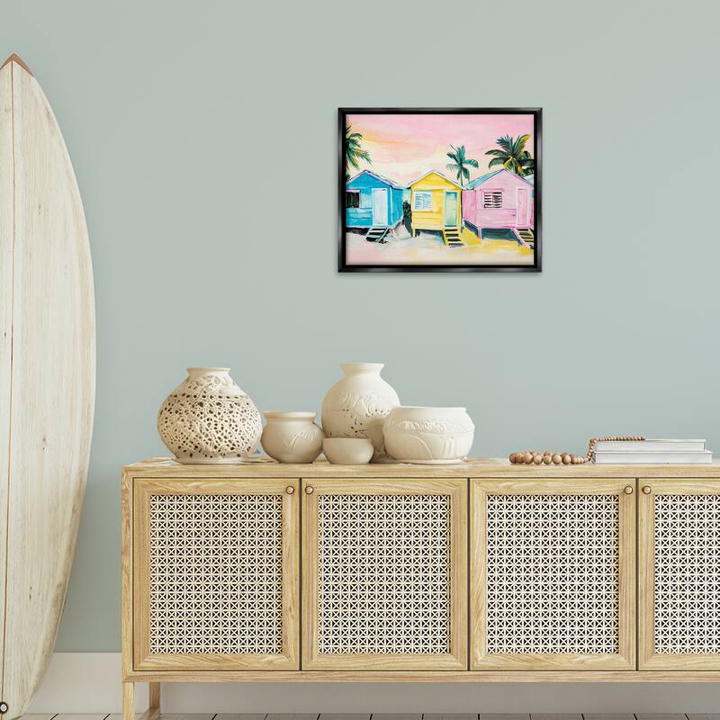 Stupell Pastel Tropical Beach Cabins Framed Floater Canvas Wall Art Design By Arlington Prints