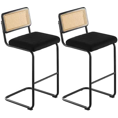Velvet Upholstered Rattan Counter/Bar Stools, Set of 2/3