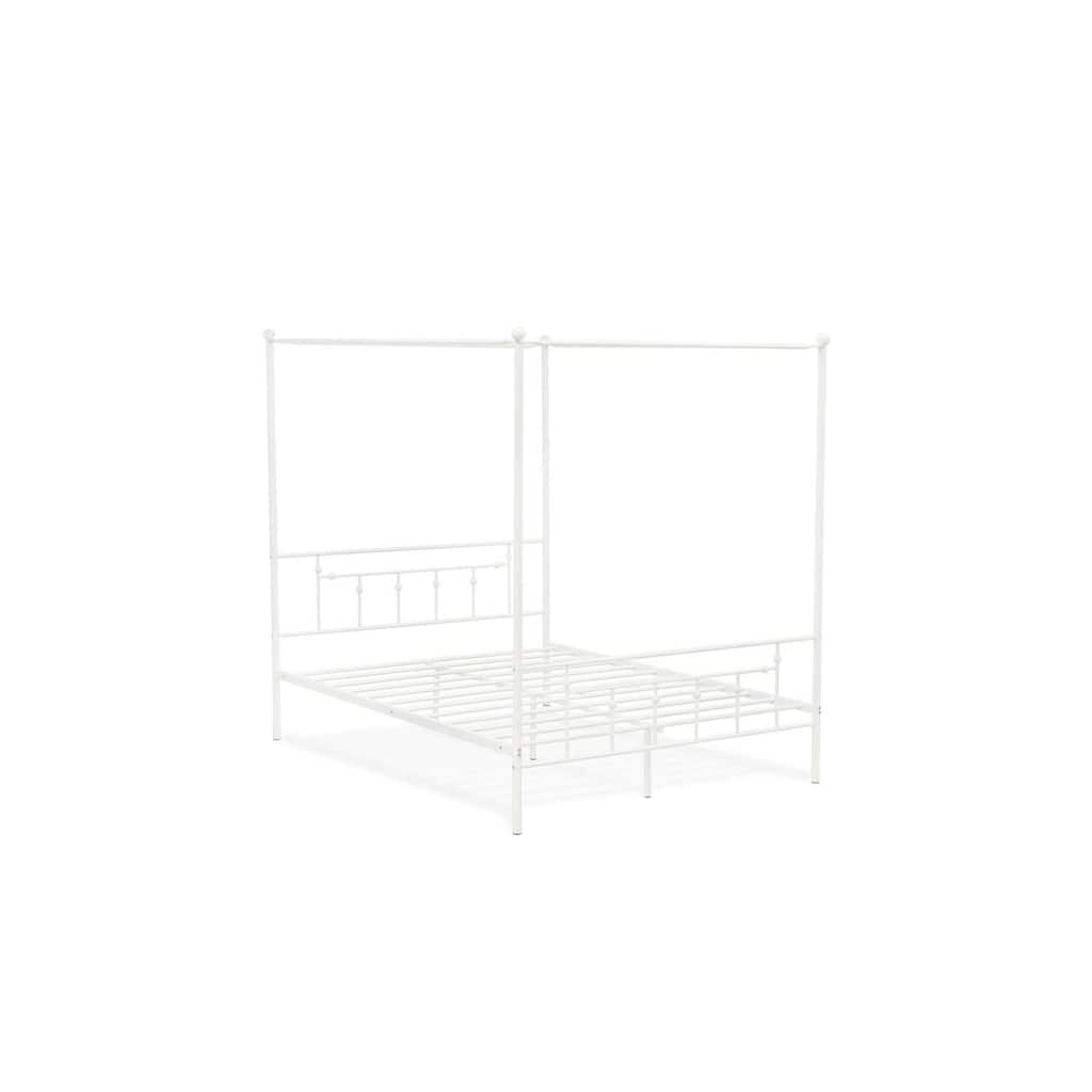 Queen Bed Frame Canopy Metal - White Powder Coated Bed with Headboard Footboard - Modern Bedroom Furniture