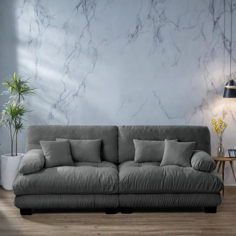 94.4" Chenille 3-Seat Sofa with Round Bolster Armrests, Deep Seat Cushions for Living Room - Gray