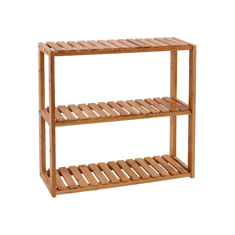 3-Tier Wall-Mountable Wicker Storage Shelf Space-Saving Adjustable Organizer for Bathroom Kitchen or Living Room