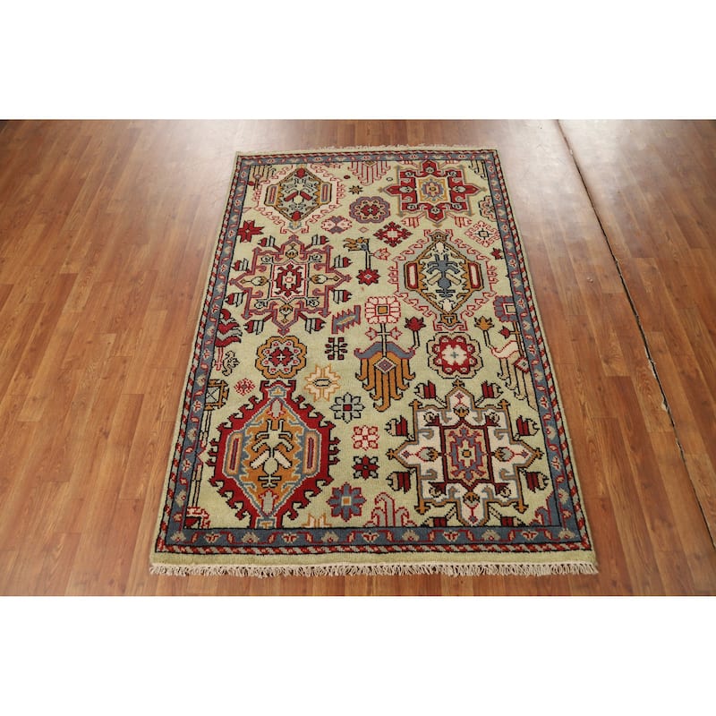 Light Green Oushak Oriental Rug Hand-Knotted Wool Carpet - 3'11" x 5'10"