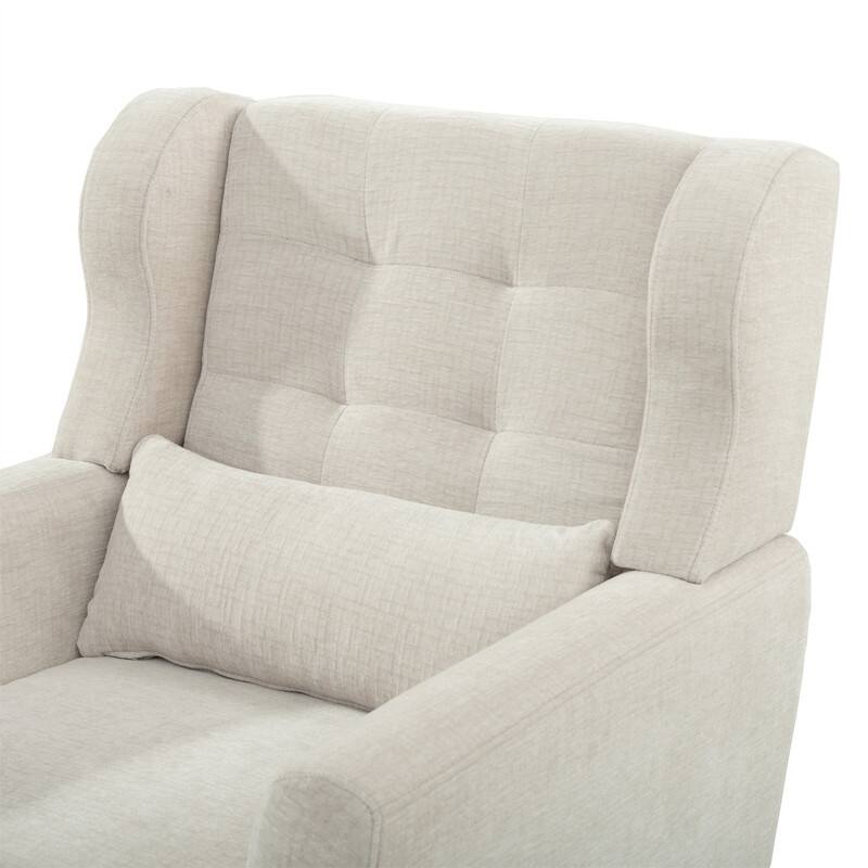 Modern Chenille Upholstered Armchair with Pillow and Solid Wood Leg