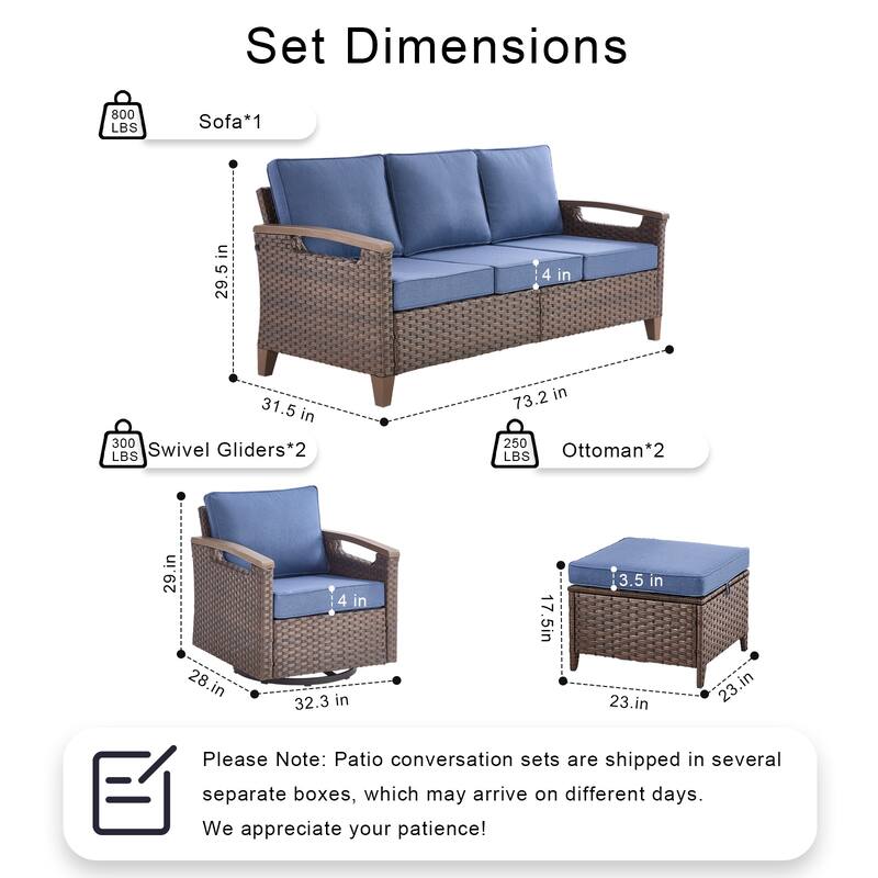 Pocassy Outdoor Brown Wicker Funitre with Cushion Set