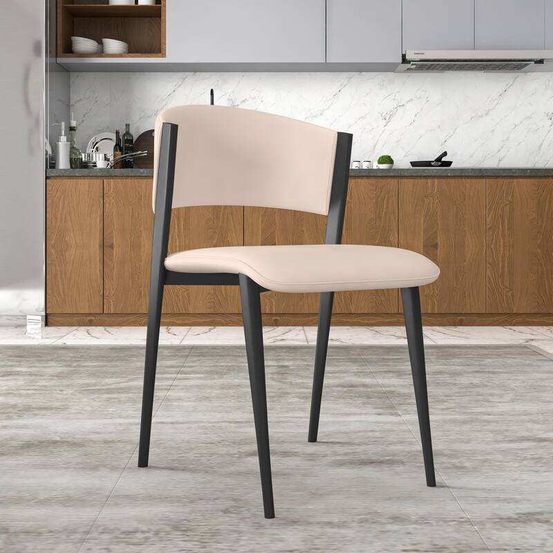 Aspen Mid-Century Modern Leather Set of 2 Leather Upholstered Dining Chairs with Open Back Side Chairs Padded Seat