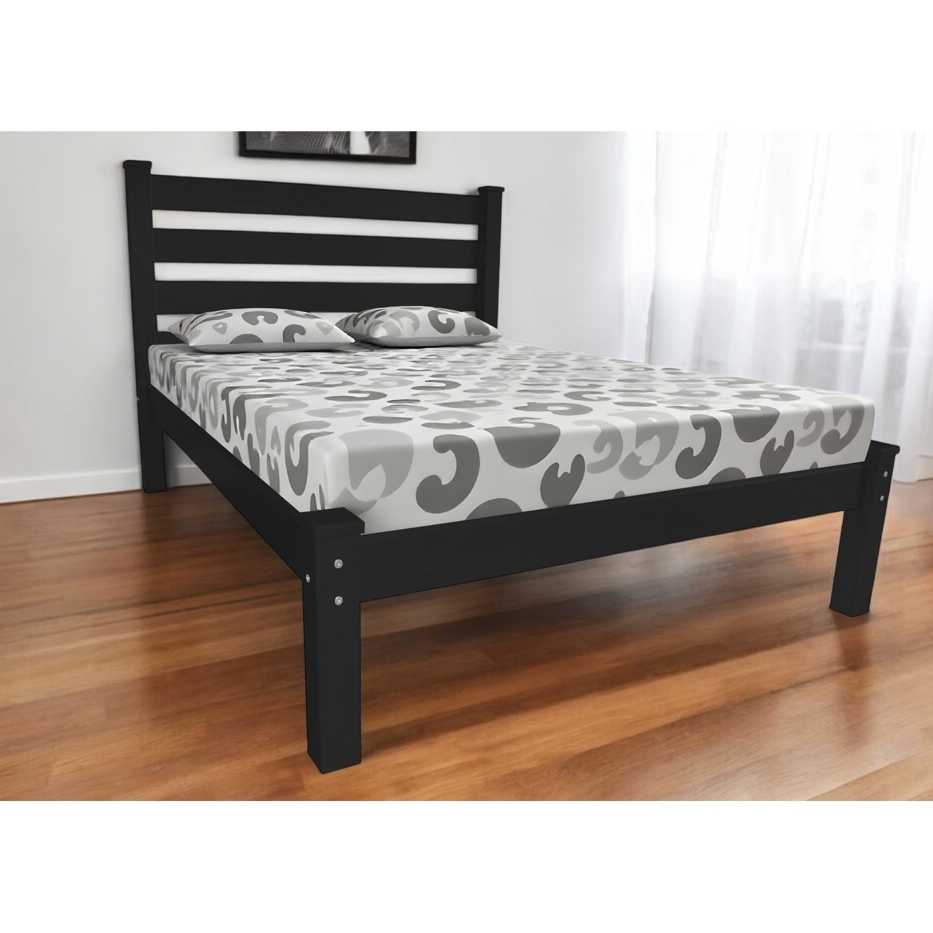 HomeRoots Black Solid Wood Full Bed Frame