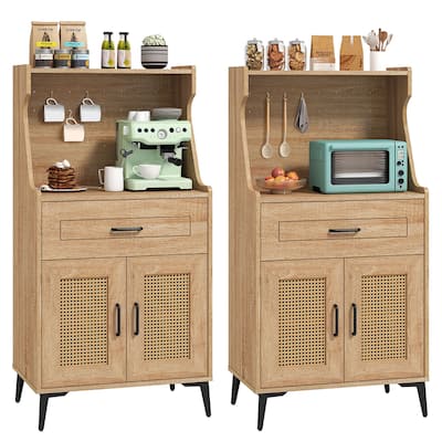 Gymax 2PCS Coffee Bar Cabinet w/Pegboard Storage Drawer & Shelf Buffet