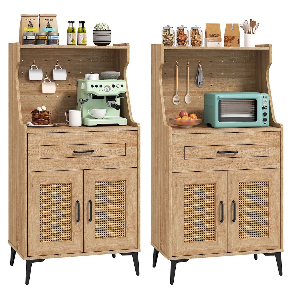 Gymax 2PCS Coffee Bar Cabinet w/Pegboard Storage Drawer & Shelf Buffet