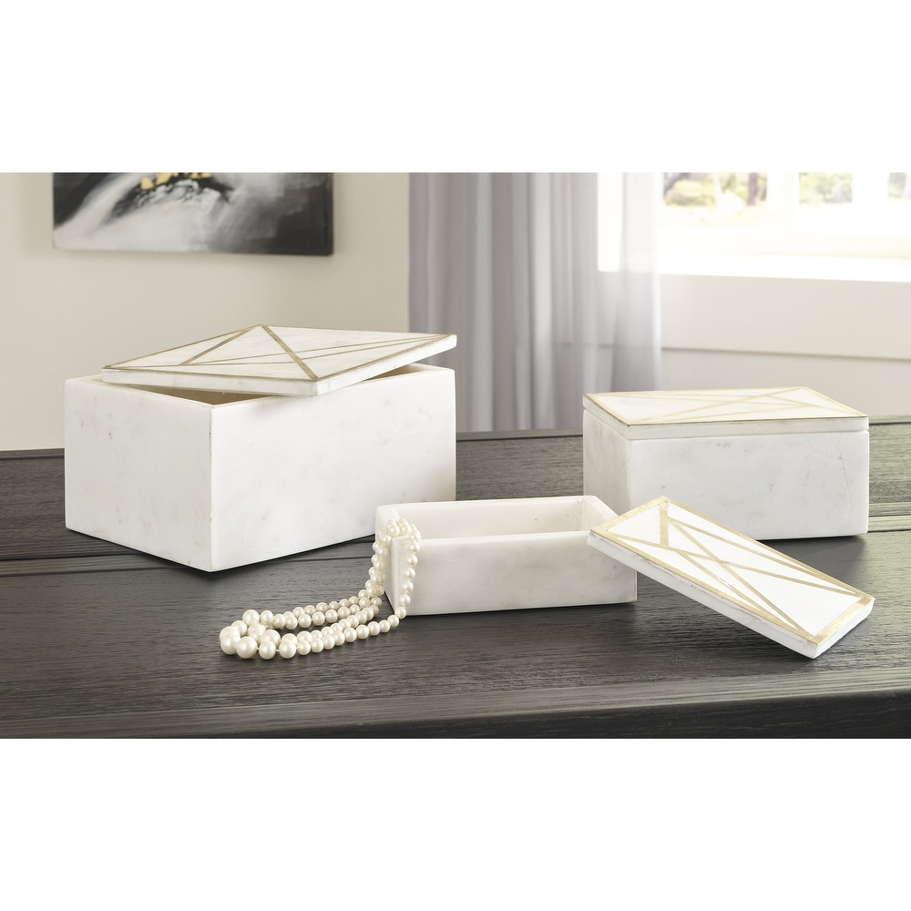 Decorative Galvanized Metal Boxes with Lids & Brass Accents (Set of 3 Sizes)