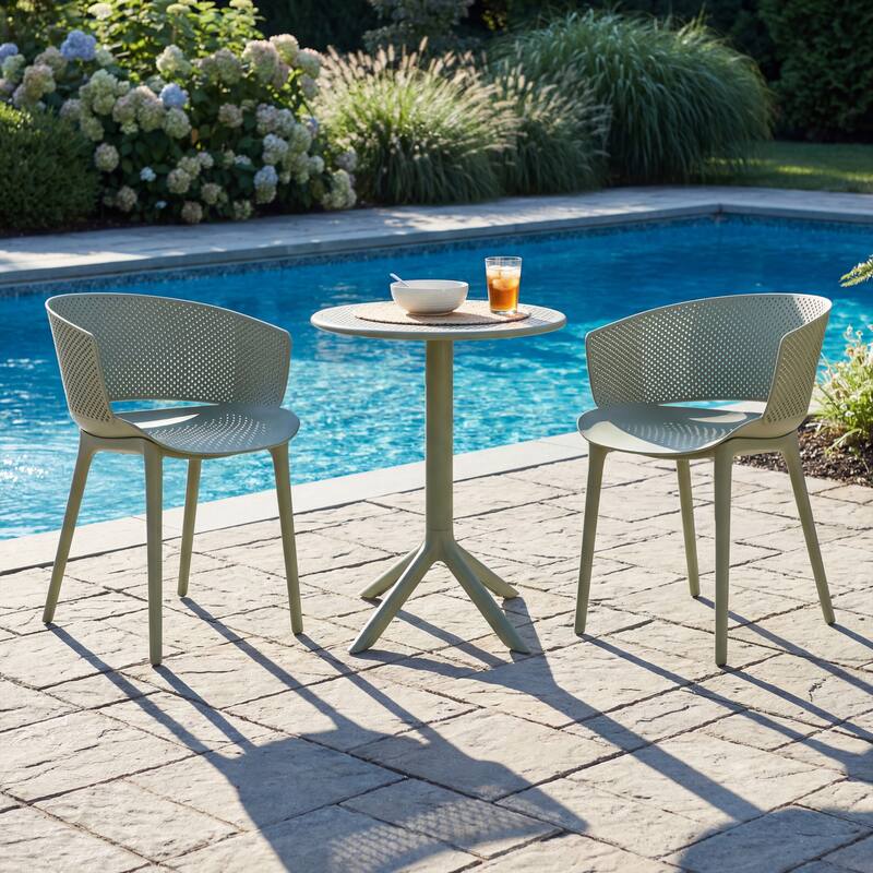 Christopher Knight Home - Bistro Modern Outdoor Plastic Bistro Set (3-Piece) - 1 Table + 2 Club Chair - Sage Green