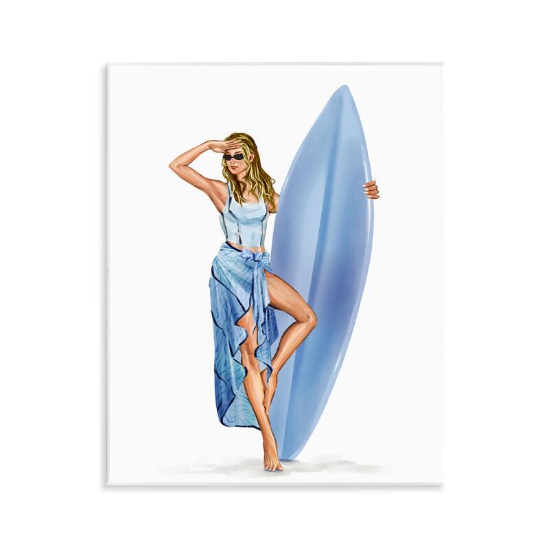 Stupell Trendy Surfer Girl in Blue Wall Plaque Art Design By Ziwei Li - 11 x 14