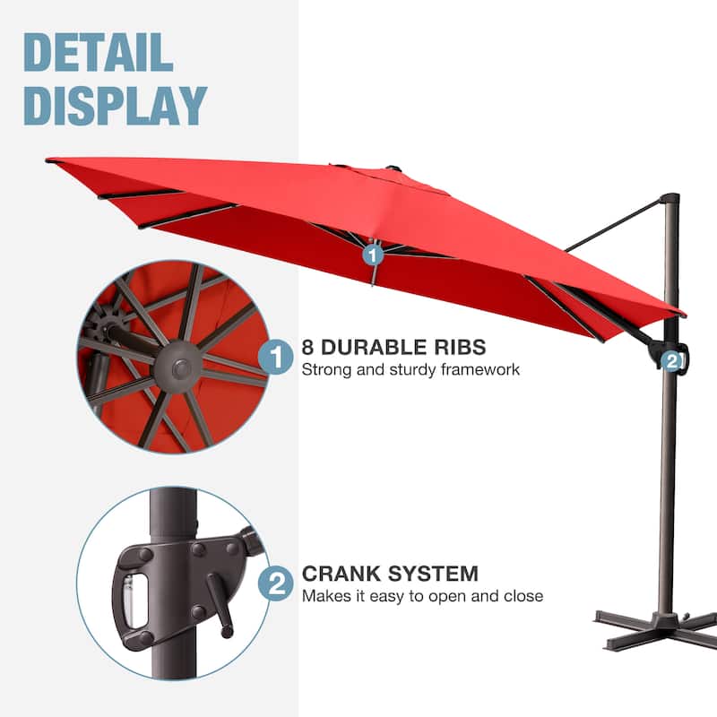 VredHom 9 x 12 FT Outdoor Patio Cantilever-Offset Umbrella with Wheel Base