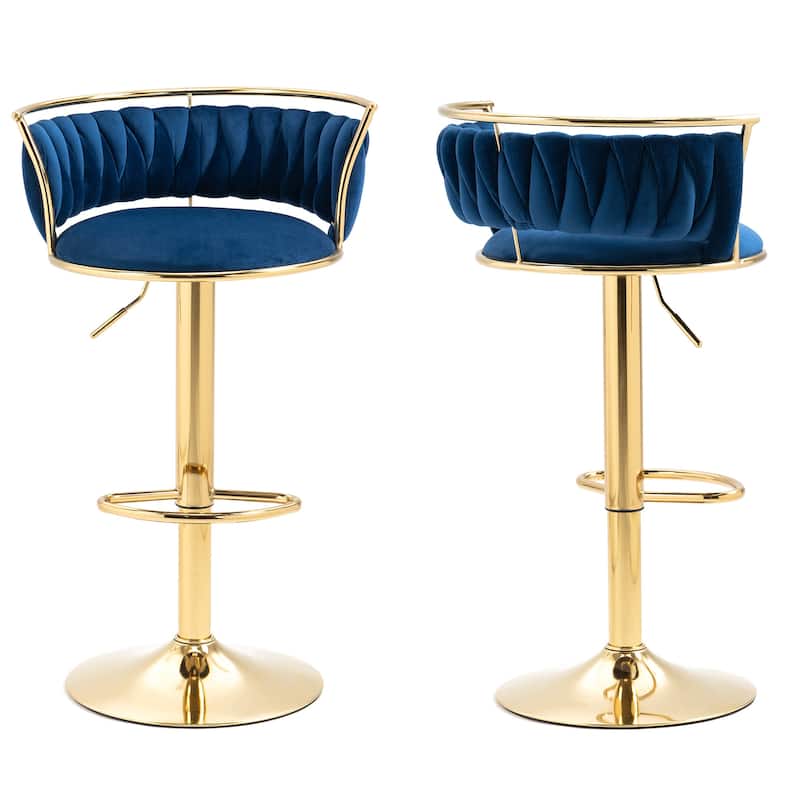 Set of 2 Velvet Adjustable Swivel Bar Stools