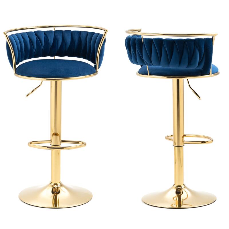 Velvet Upholstered Adjustable Bar Stool Swivel Counter Chair Set of 2
