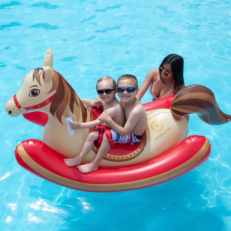 86" Brown and Red Hobby Horse Rocker Inflatable Swimming Pool Ride-On Float