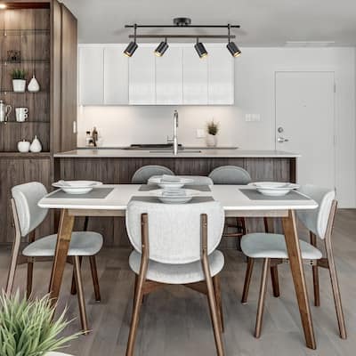 Nashville 4-Light Matte Black Track Lighting with Faux Wood Accent Bar - one size